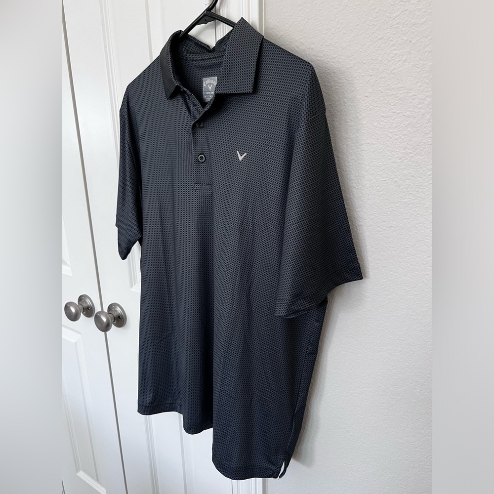 Callaway Opti Dry Mens M Golf Polo Shirt Black Print Short Sleeve CLEAN